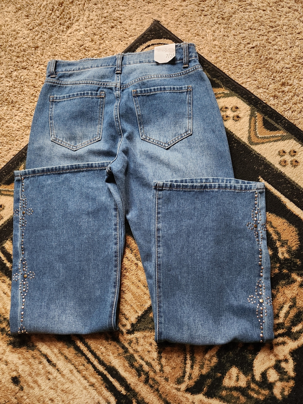 Women's Blue Embellished Wide Leg Jeans - Picture 7 of 8